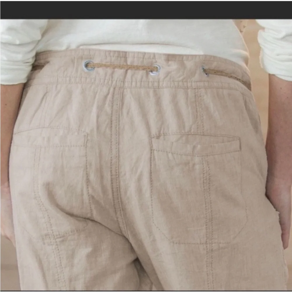 Sundance Linen Cotton Micro Stripe Ribbon Belt Pants - Picture 3 of 7